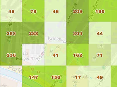 Mapa ČR 100x100m s populací